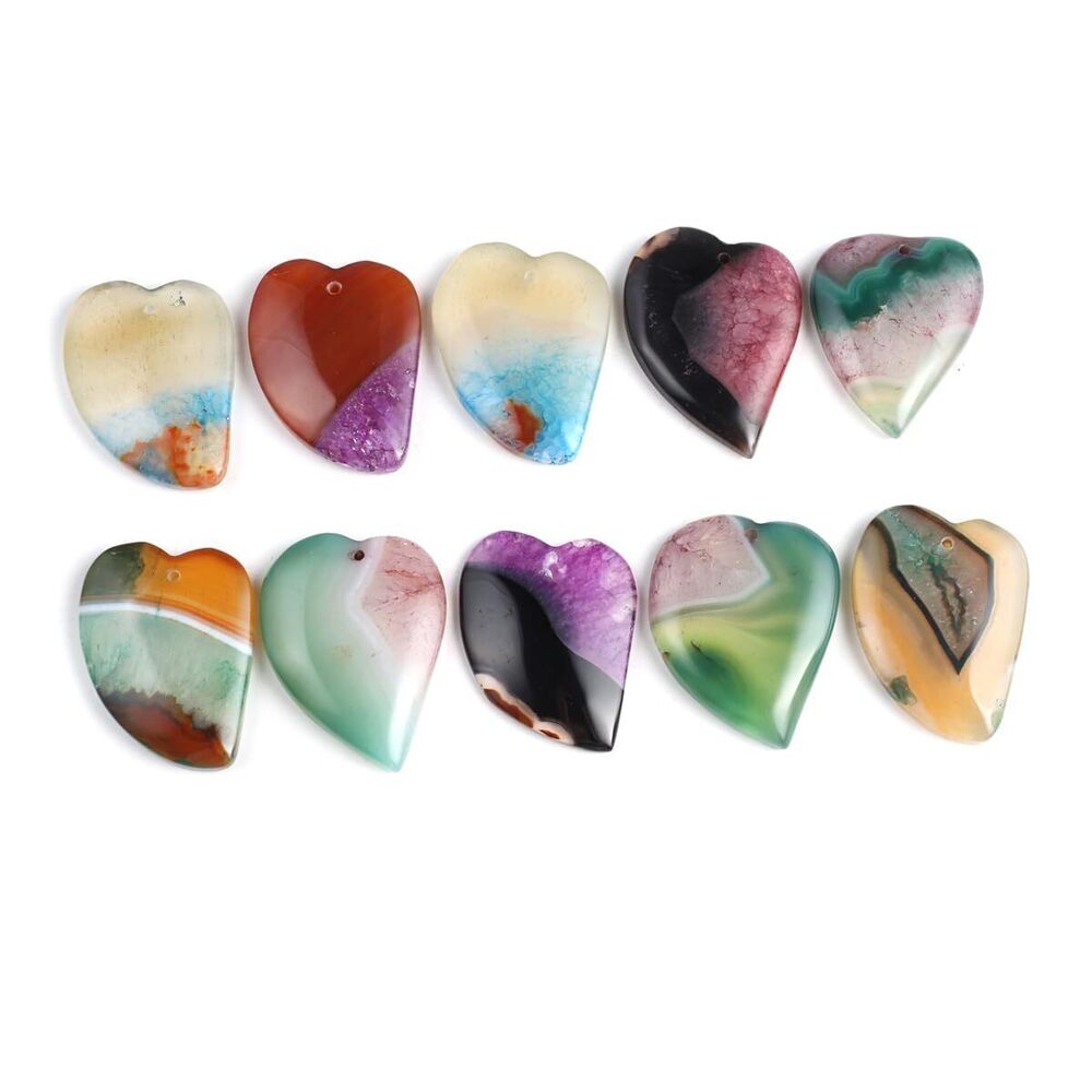 6281 4 Pcs Natural Stone Pendants Peach Heart Shape Healing Gradient Color